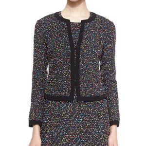Diane Von Furstenberg Black Splatter Emery Tweed Crop Blazer Jacket 0